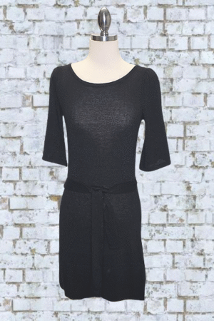 Liv Belted Black Shimmer Dress - Size Medium