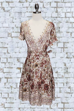 Rust Floral Wrap Dress - Size Medium