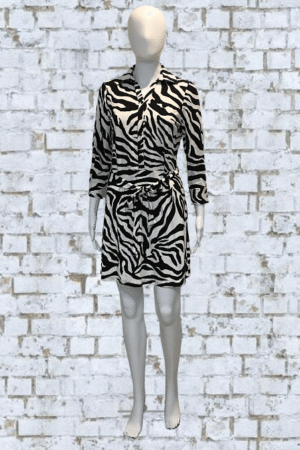 Larry Levine Black & White Zebra Print Belted Shirt Dress – Size Small