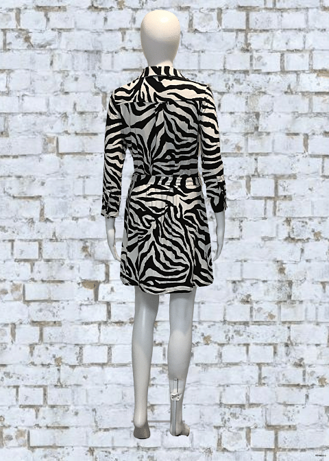 Larry Levine Black & White Zebra Print Belted Shirt Dress – Size Small - Image 2