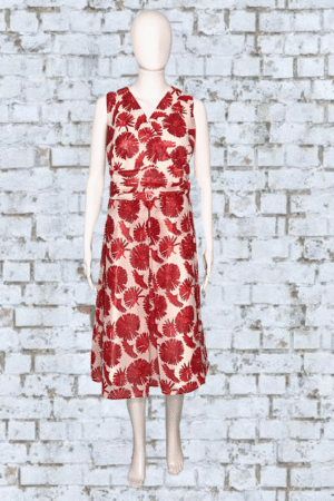 Avenue Floral Sleeveless Midi Dress White Red Pleated Waist Size 24