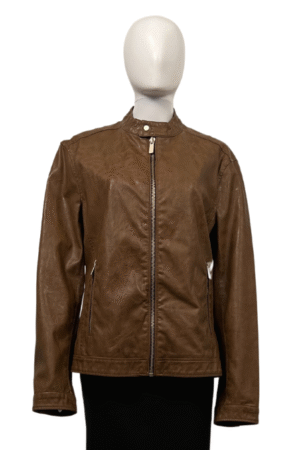 Zara Faux Leather Moto Jacket Caramel Brown Zip Up Size M