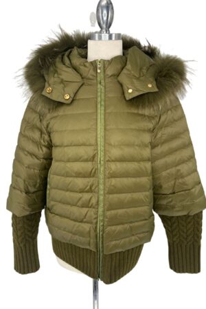 Interdee Olive Green Faux Fur Hooded Puffer Jacket Size XL