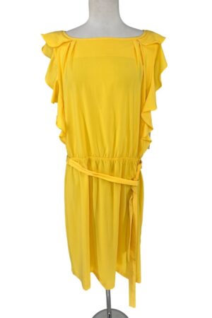 Shelby & Palmer NWT Ruffle Midi Dress Canary Yellow Sleeveless Belted Size 16