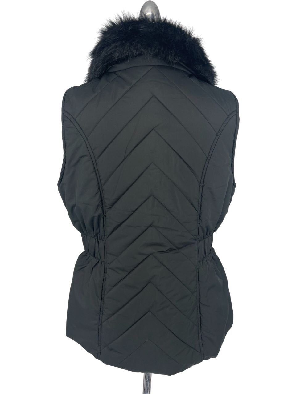 Dressbarn Quilted Vest Jacket Black Faux Fur Collar Size Large - Image 2