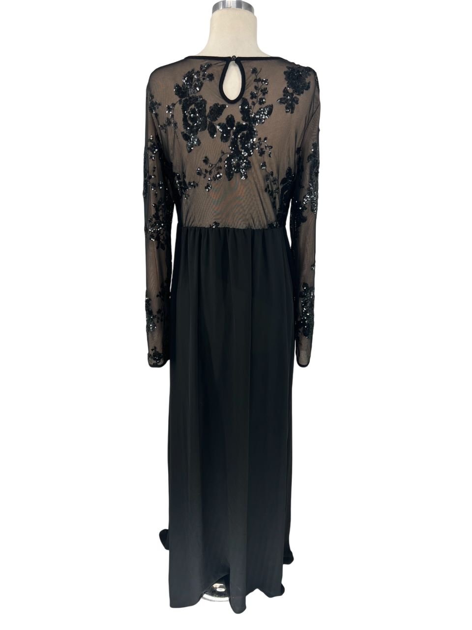 Shein Black Sheer Sequin Floral Maxi Dress Long Sleeve Size XL - Image 2