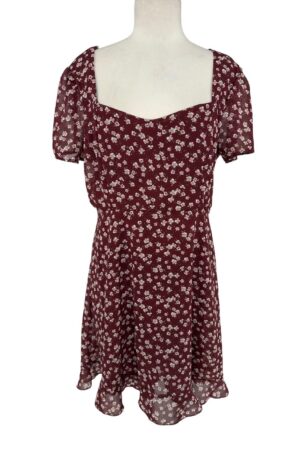 Wallflower Floral Midi Dress Burgundy Sweetheart Neckline Ruffle Hem Size XL