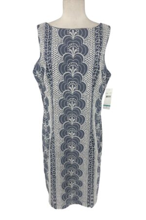 Chetta B NWT Blue & White Eyelet Lace Midi Dress Sleeveless Size 16