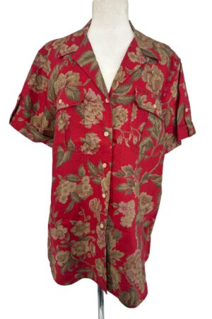 Lauren Ralph Lauren Linen Floral Top & Skirt Set Red Beige Button Front Size 1X