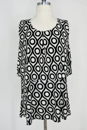 Ace Fashion Sleeveless Black & White Geometric Print Top – Size 3X -NEW