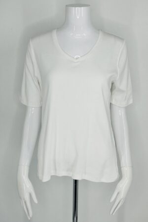 Chico’s Women’s Elbow Sleeve V-Neck Top – Optic White – Size M NEW