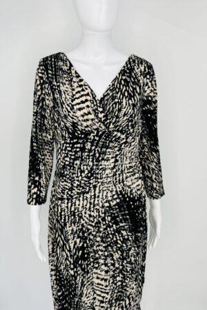 Ralph Lauren Women’s Printed Jersey Sheath Dress – Black/Beige – Size 12