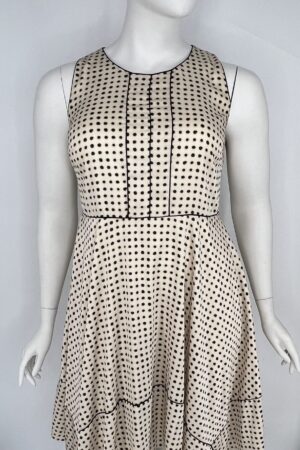 Donna Karan Sleeveless Polka Dot Asymmetrical Dress – Ivory/Black – Size L