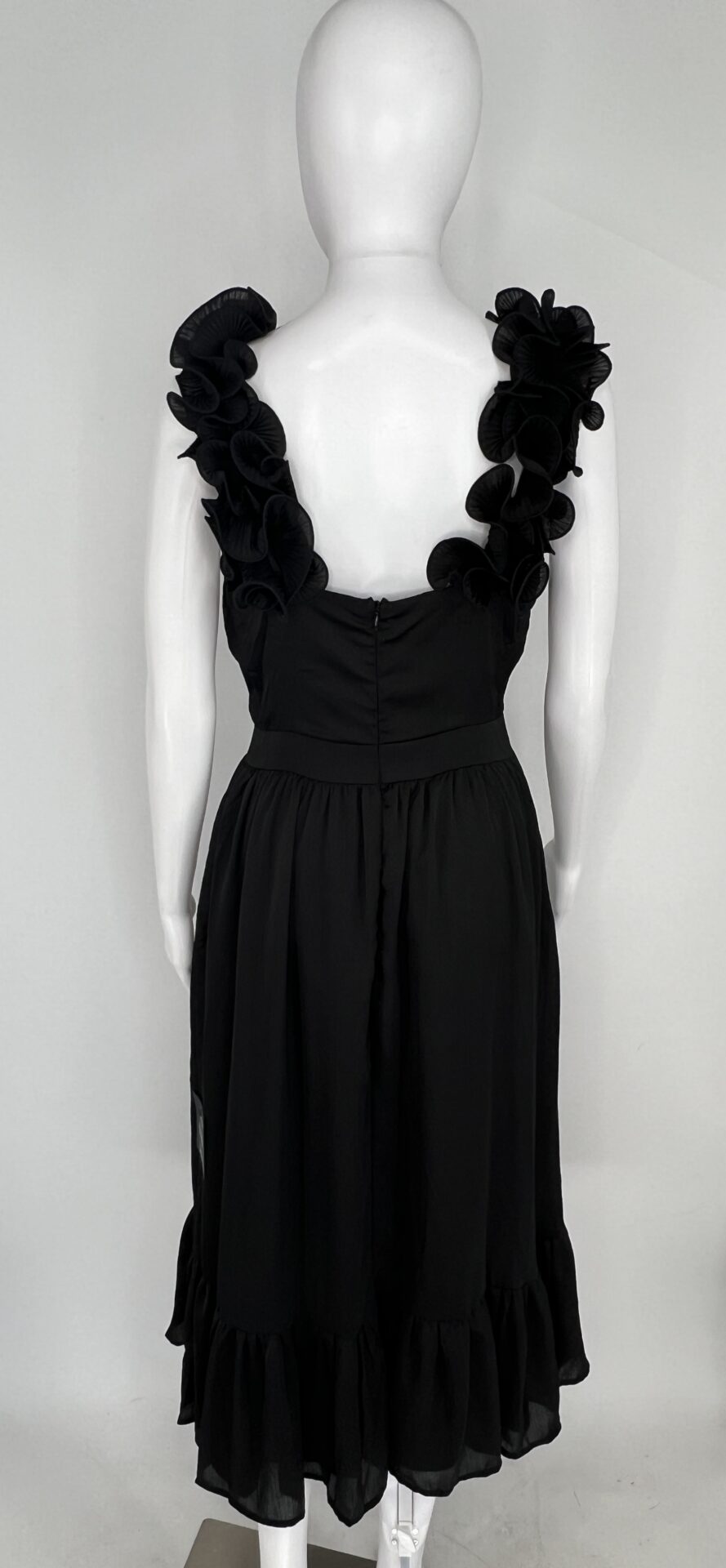 Lulus Black Ruffle Strap Midi Dress – Size S – NWT - Image 2
