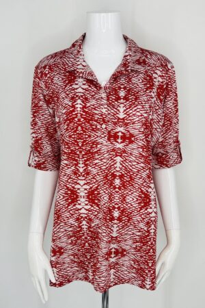 Sport Haley Women’s Polo Top Red White Print Collared Shirt Size XL
