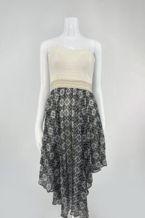 Liberty Strapless High-Low Dress – Black & Cream – Size S