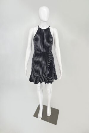 Speechless Pinstripe Halter Mini Dress – Navy & White – Size S