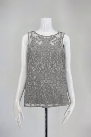 White House Black Market Lace Overlay Sleeveless Top – Gray – Size S