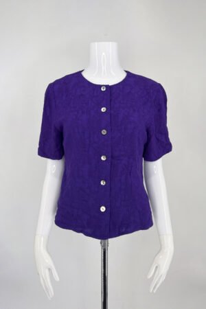 Karin Stevens Purple Textured Button-Front Top – Open Back – Size 6