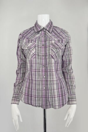 Cowgirl Hardware Plaid Embellished Button-Up Top – Purple – Size S