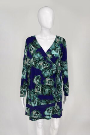 Simply Vera Floral Wrap Dress – Blue & Green – Size M