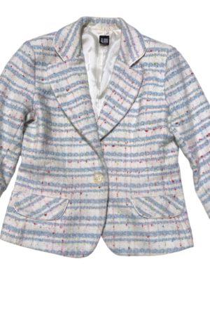 Alfani Casual Women's Tweed Blazer Jacket White Blue Multicolor Speckled Size S